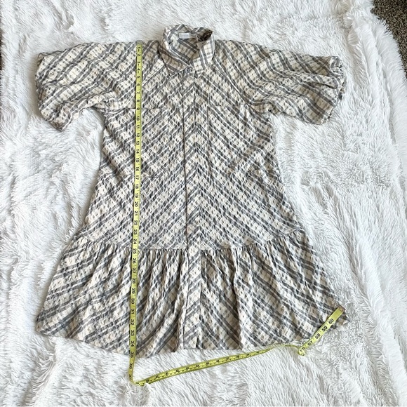 Jonathan Simkhai Crissy Raglan Puff Sleeve Dress Plaid Check Academia Minimalist - Picture 12 of 13